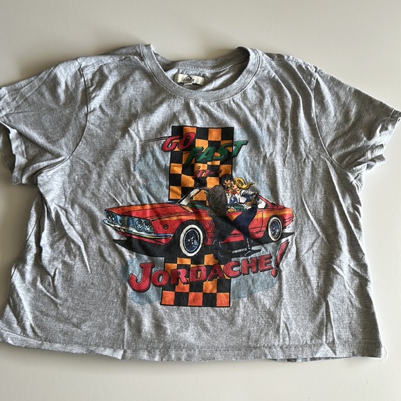 Jordache vintage Race Car Checkered Carla Graphic crewneck Screen tshirt Croptop - Picture 4 of 8